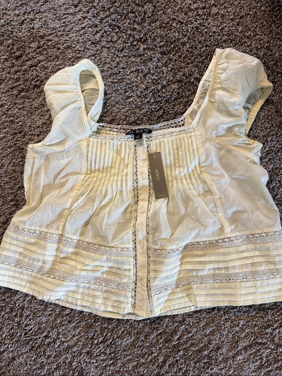 J. Crew Tops - J. Crew pale yellow Pintuck & Lace Button-Front Cotton Blouse
